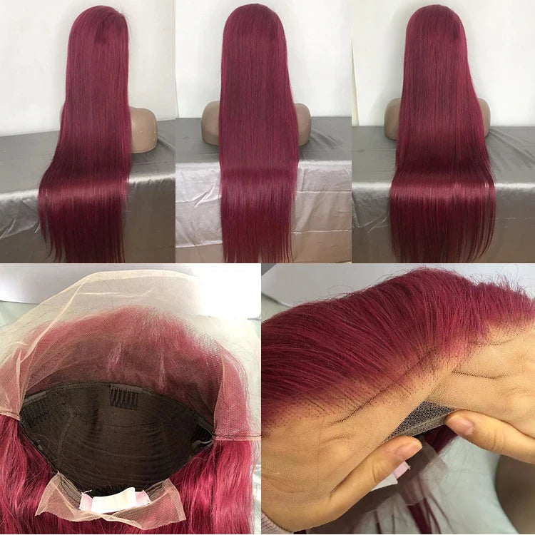 99j lace frontal wig 100% Colored Raw Red Wig Virgin human Hair  HD Transparent lace Red Deep wave curly lace wig