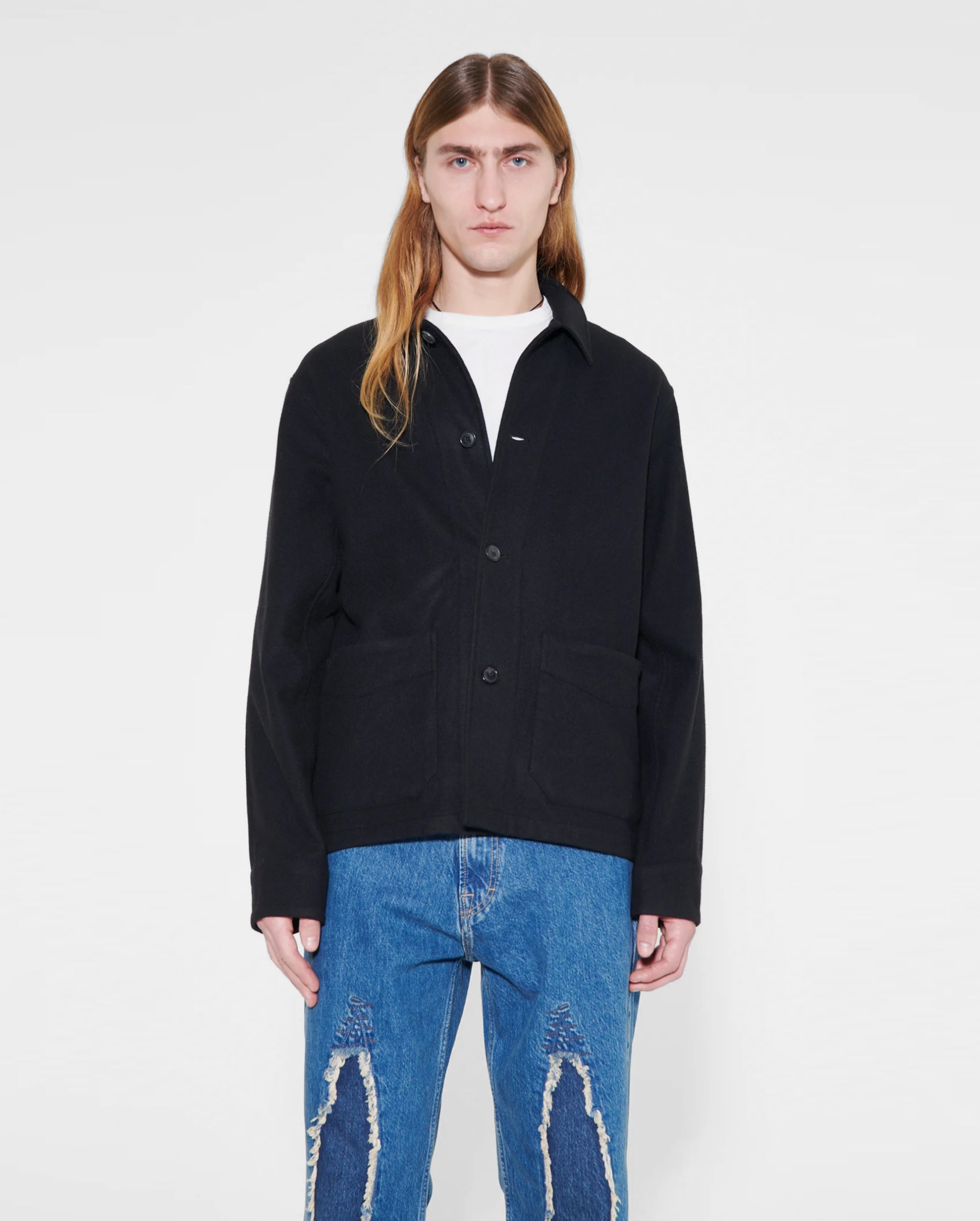 ARCHIVE BOX JACKET / BLACK WOOL