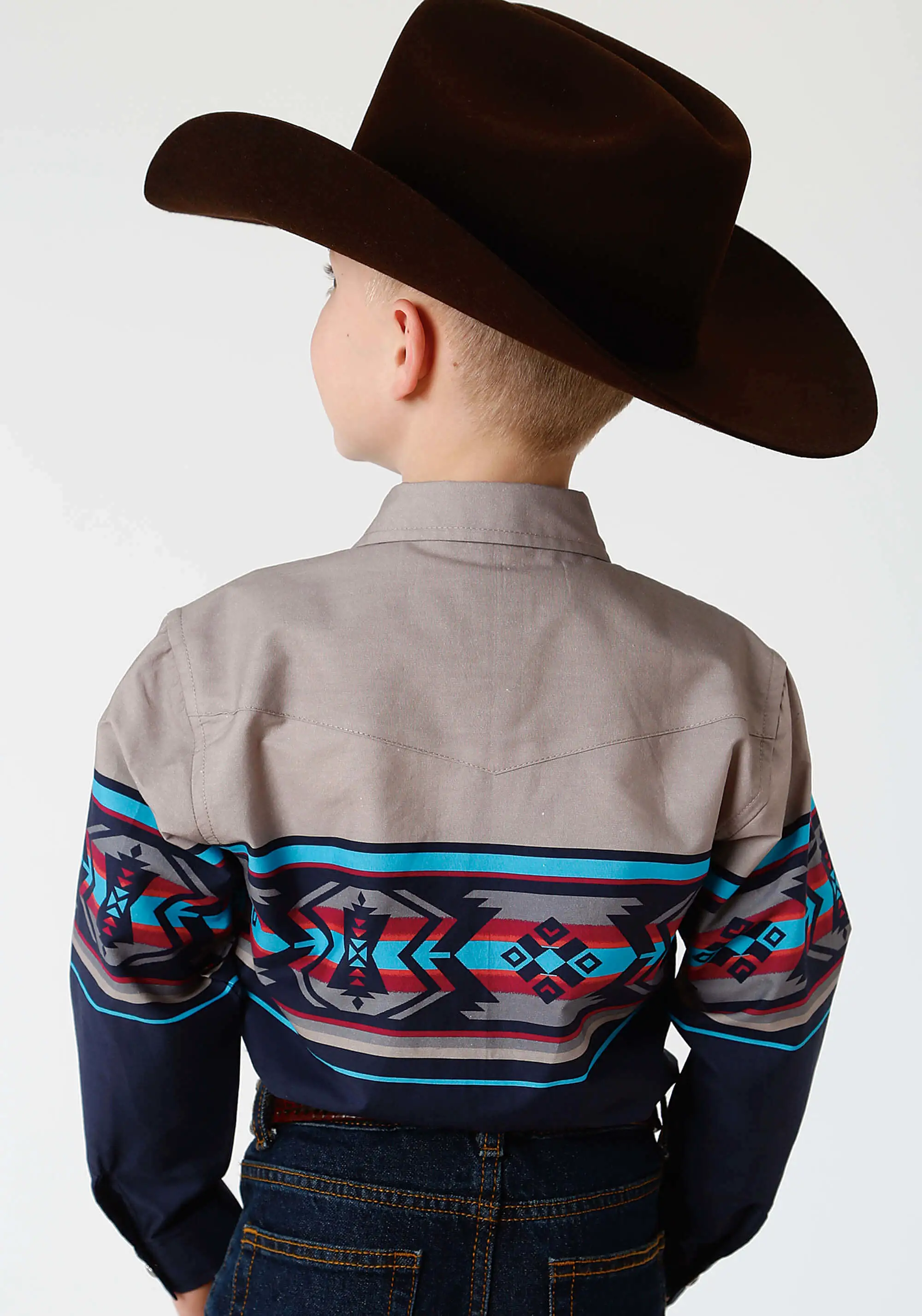 Boy's Roper West Made Blue Long Sleeve Shirt