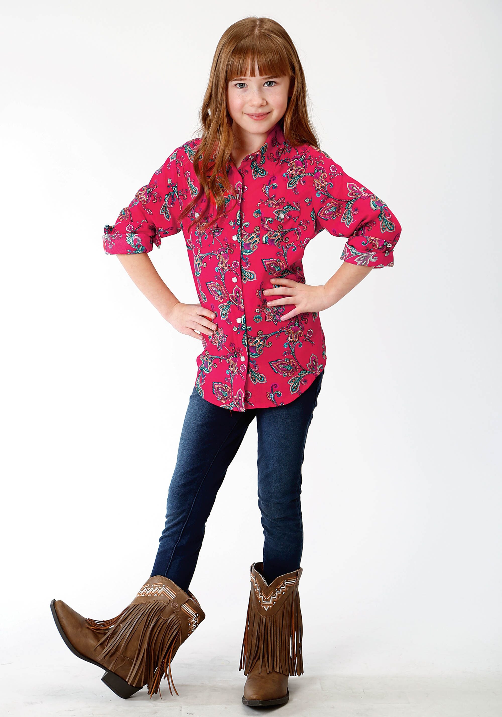 Girl's Roper Long Sleeve Paisley Red Shirt