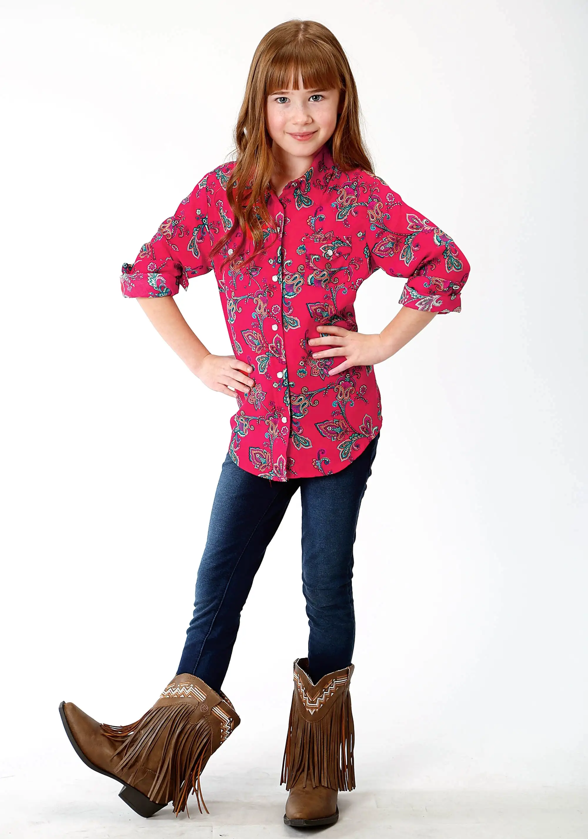 Girl's Roper Long Sleeve Paisley Red Shirt