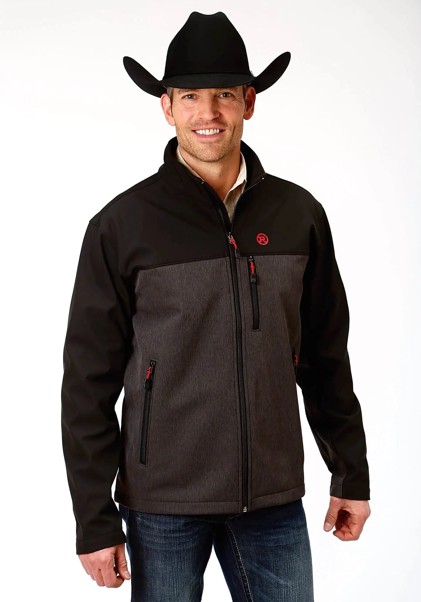 Mens Roper Grey Textured and Solid Black Bonded Softshell Jacket