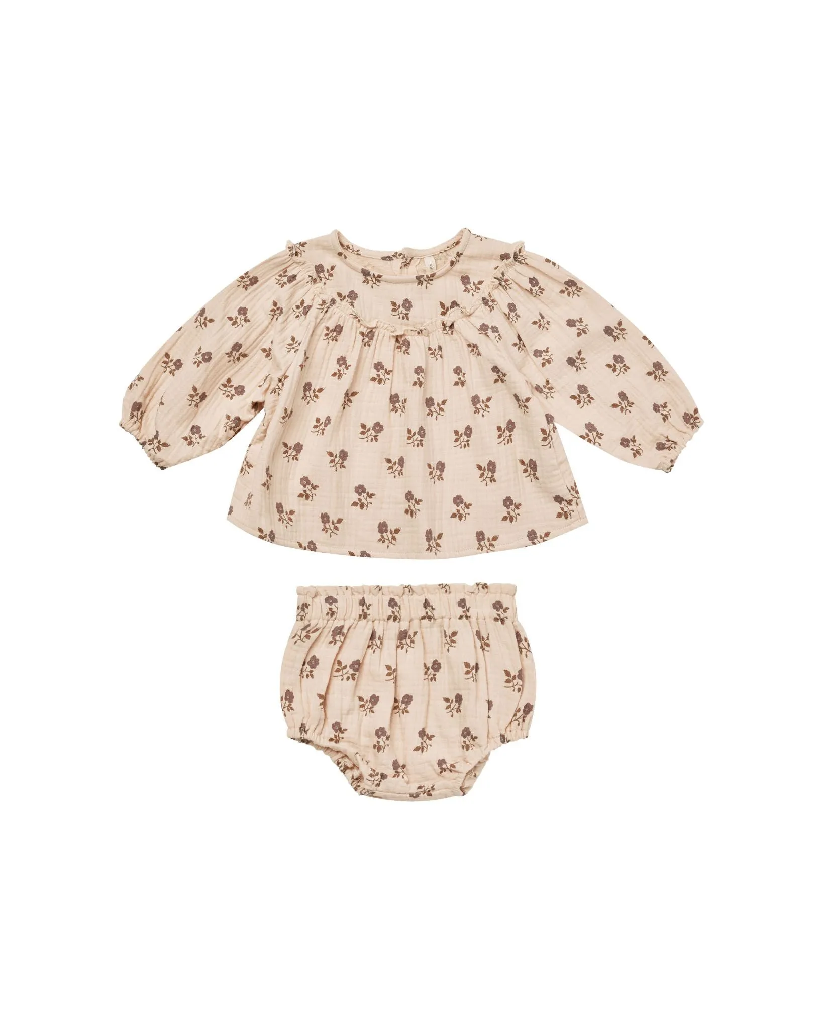 Quincy Mae - Fig Flora Balloon Sleeve Blouse + Bloomer Set LAST ONE 2-3y