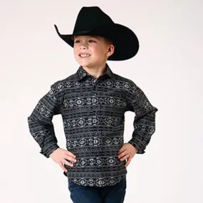 Roper Boy's Black Aztec Stripe Shirt