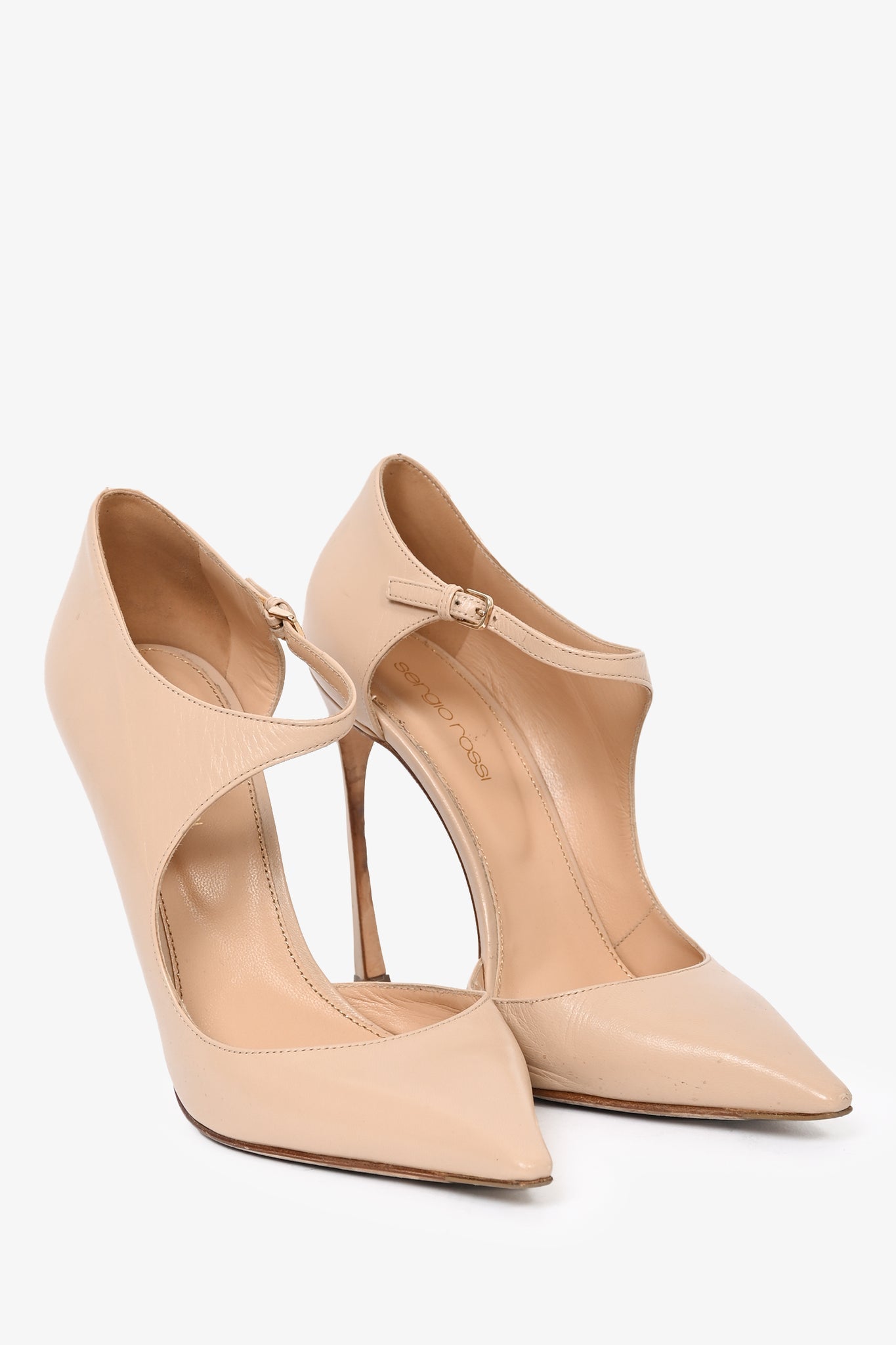 Sergio Rossi Nude Leather Pointed Heels Size 38