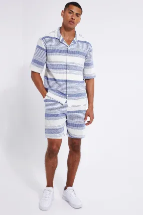 Short Sleeve Drop Revere Stripe Shirt & Short Set | boohooMAN UK