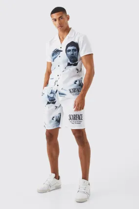 Short Sleeve Scarface Revere Shirt & Short Set | boohooMAN UK