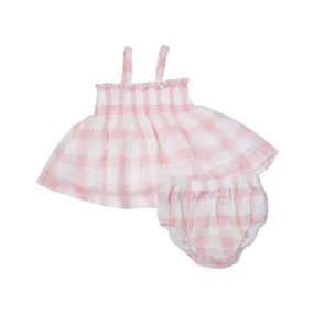 smocked top and bloomer painted gingham pink