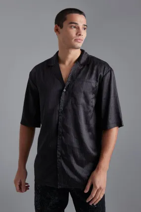 Striped Revere Satin Short Sleeve Shirt