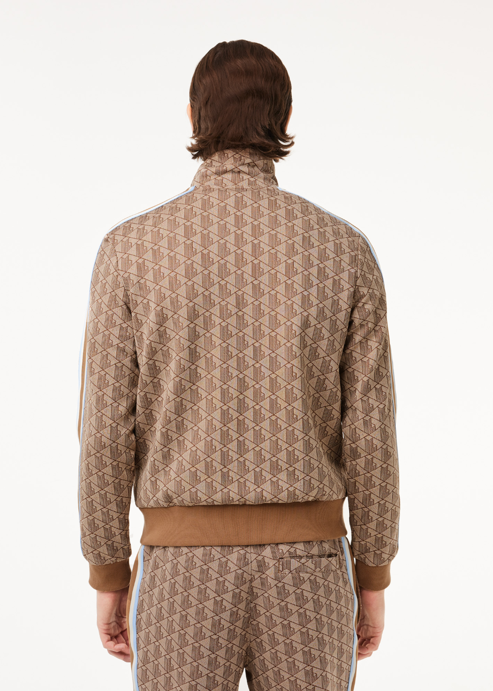 Sweat-shirt zippé Lacoste paris jacquard monogramme beige