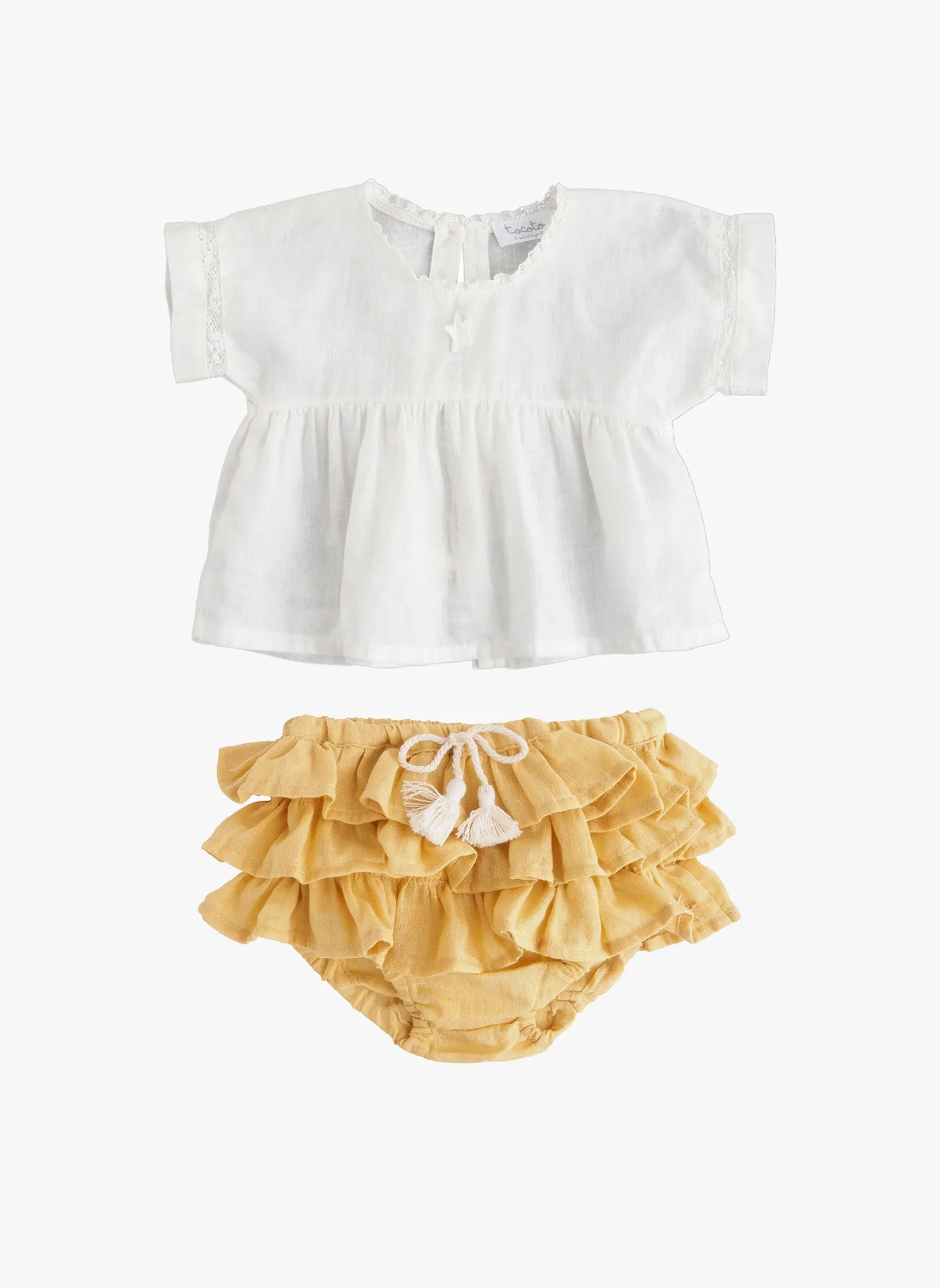 Tocoto Vintage Baby Ruffles Chambray Bloomer in Mustard