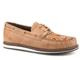 Women's Roper Cheyenne Aztec Tooled Tan Leather Mocs